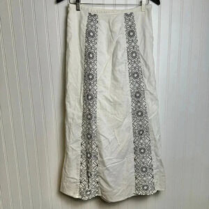 Tweeds Ivory Embroidered Linen Blend Maxi Skirt Lined size 4 P30